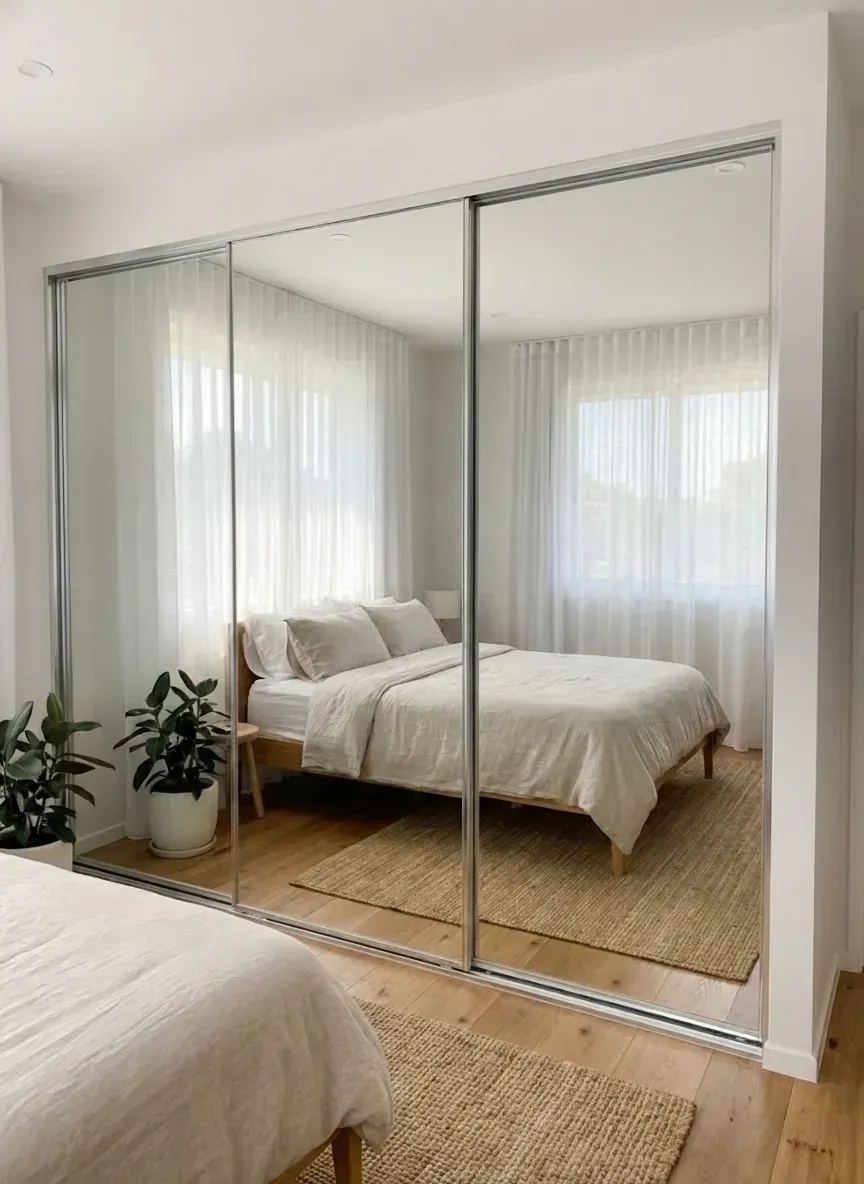 Mirrored wardrobe sliding doors custom fitted in Hamilton bedroom